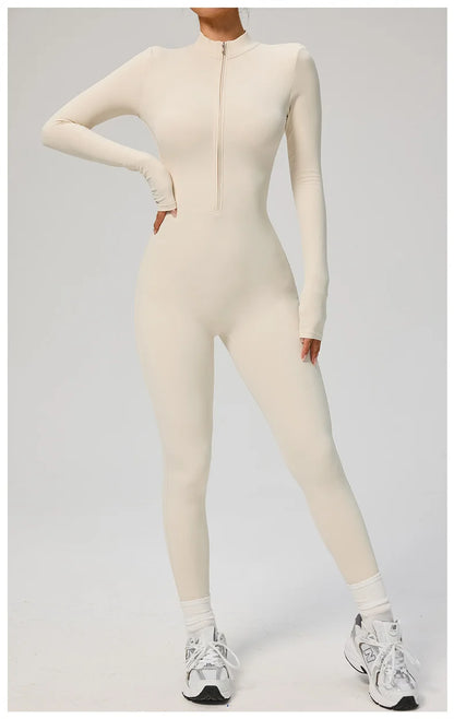 TRY TO BN Women's Jumpsuit Long Sleeve Zipper Shapewear Bodysuit Yoga Fitness One Piece Tights Gym Clothing Mono Deportivo Mujer