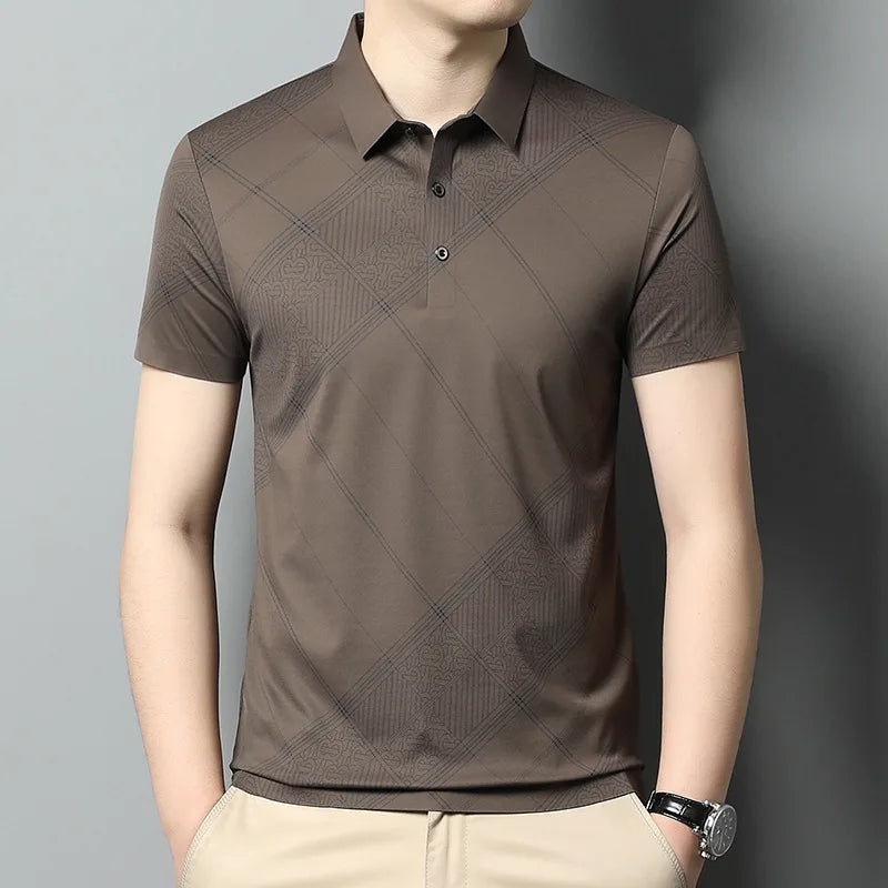 YOLANFAIRY Mulberry Silk T Shirt Men Polo Shirt Mens Shirts Short Sleeves Polos Hombre Manga Corta Summer Mens Clothing 2024