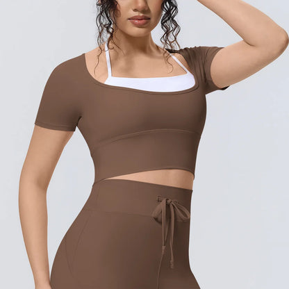Yoga Sexy Dance Clothes High Elastic Sports T-shirt Women Fitness Top Short Sleeves Running Shirts Gym Push Up Workout Top Tee