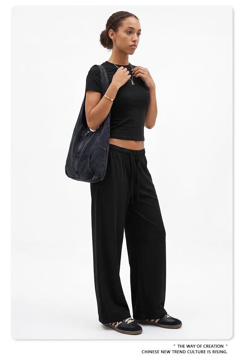 Custom LOGO women's spring summer new 200G high-elastic short slim-fit short-sleeved trousers casual sports two-piece set