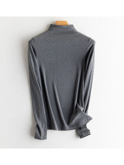 SuyaDream, Women Bottoming T Shirt, Silk Viscose Blend, Long Sleeves, Solid Basic Thermal  Shirt, 2024 Autumn Winter Top