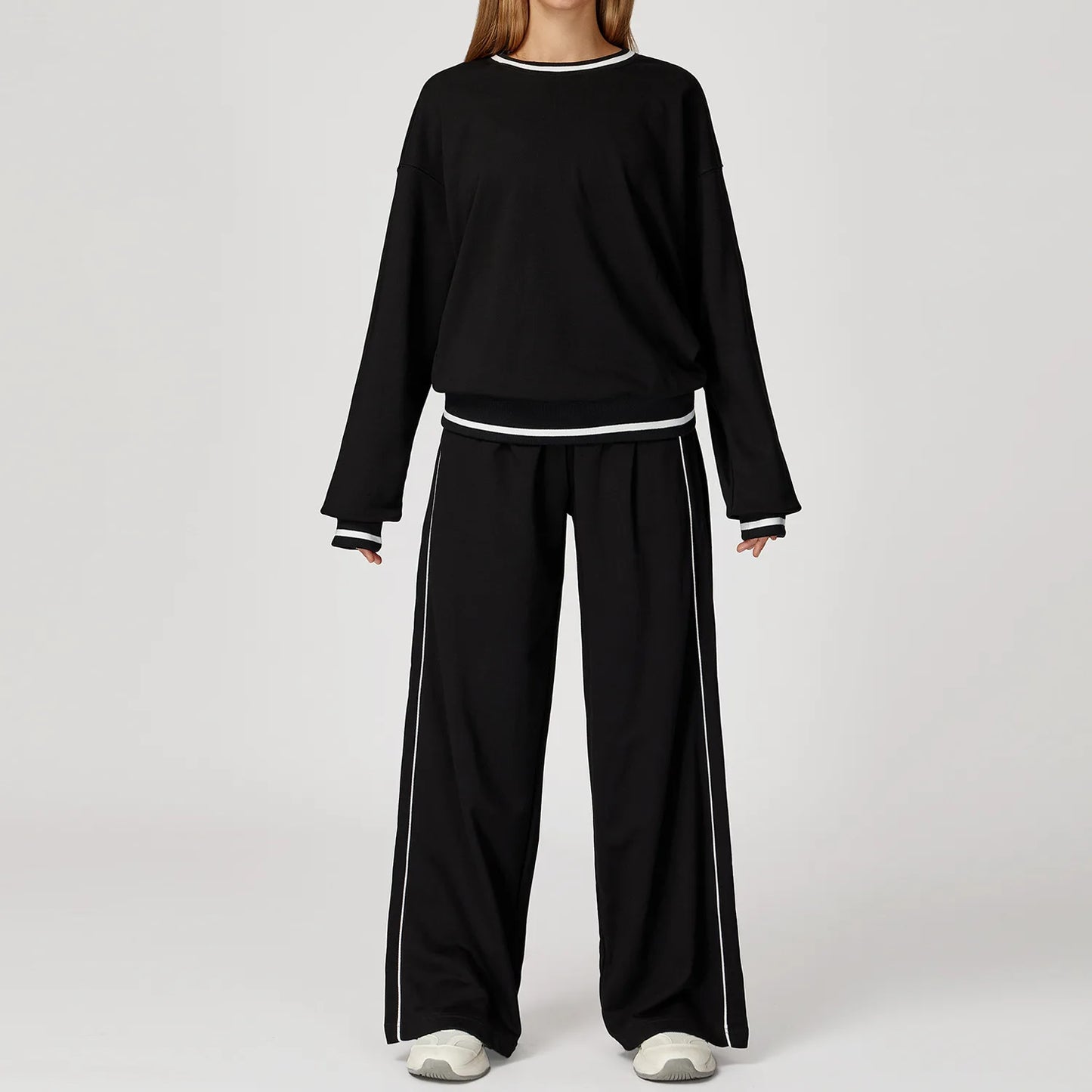 Custom LOGO women's new casual sweater wide-leg trousers comfortable outdoor fashion sports jogging shorts cycling two-piece set