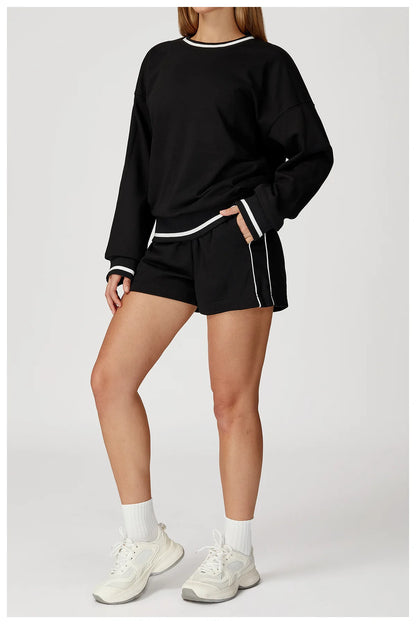 Custom LOGO women's new casual sweater wide-leg trousers comfortable outdoor fashion sports jogging shorts cycling two-piece set
