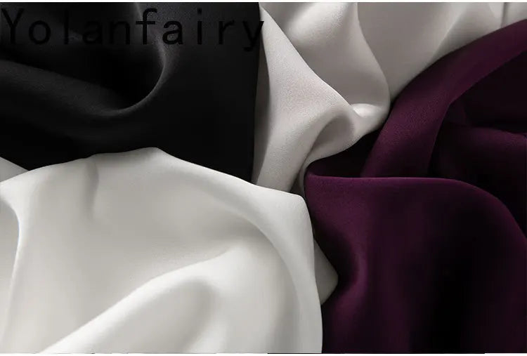 YOLANFAIRY 93% Real Mulberry Silk Shirts for Women Spring 2026 Elegant Solid Long Sleeve Shirt Woman Top Ribbon OL Blouses Trend