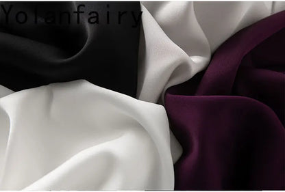 YOLANFAIRY 93% Real Mulberry Silk Shirts for Women Spring 2026 Elegant Solid Long Sleeve Shirt Woman Top Ribbon OL Blouses Trend