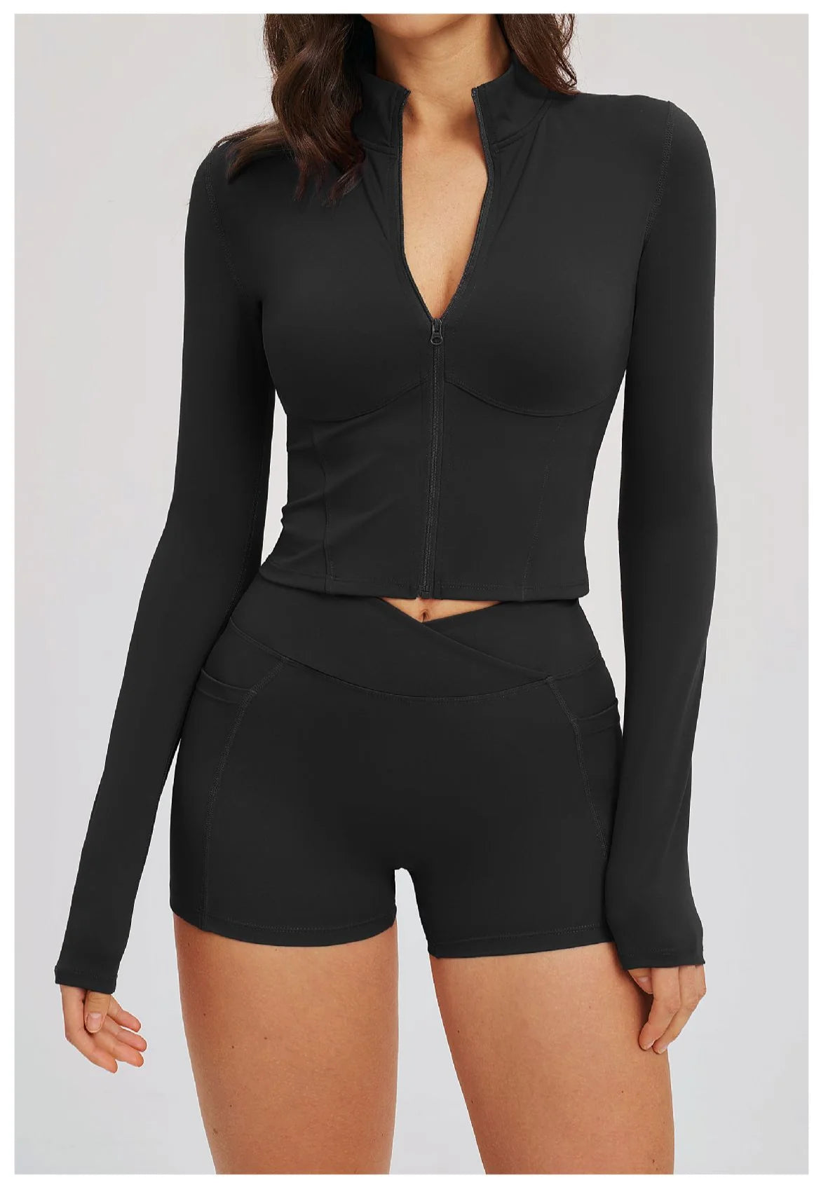 2PCS Yoga Suit Women's Tracksuit Gym Clothing Sportswear Female Workout Long Sleeve Sports Suit High Waist Cycling Shorts Set