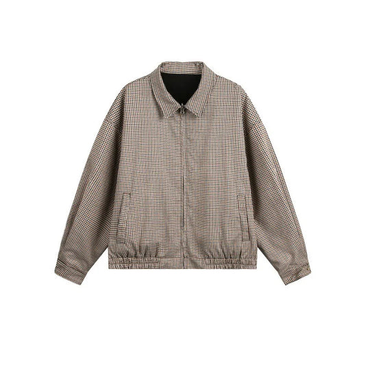 Reversible Houndstooth Check Jacket 2026 Spring Luxury Vintage Unisex Short Oversized Loose Casual