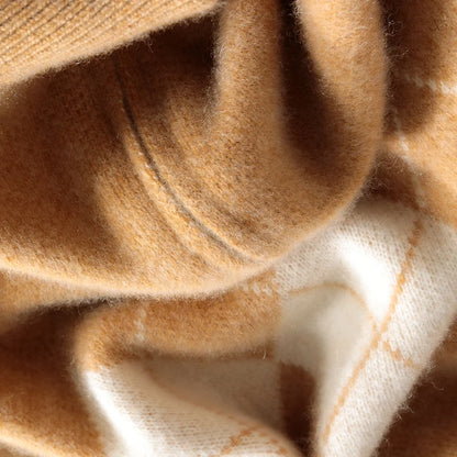 100% Merino Wool Half Zipper Mock Neck Knit Sweater Long Sleeves Loose Color-Blocked Pullover Cashmere Soft Warm Clothing Top