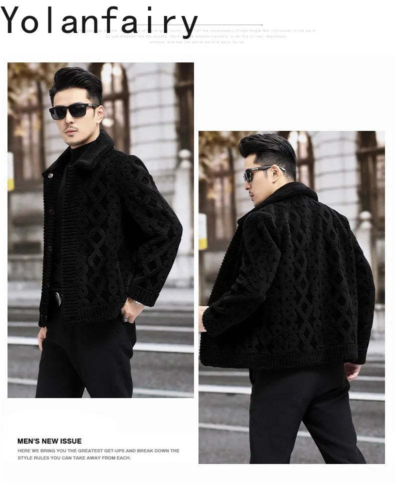 YOLANFAIRY New Sheep Shearing Jacket Men Winter 2025 Double-sided Wear 100% Wool Coat Man Clothing Short Men's Jackets chaqueta
