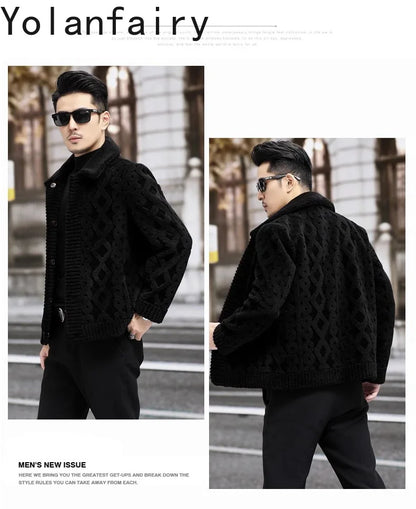 YOLANFAIRY New Sheep Shearing Jacket Men Winter 2025 Double-sided Wear 100% Wool Coat Man Clothing Short Men's Jackets chaqueta