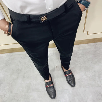 Spring 2026 Mens Casual Slim Fit Dress Pants Streetwear Suit Pants Men High Quality Office Pants All Match ankle Length Trousers