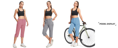 TACVASEN Summer Quick Dry Hiking Capri Shorts Womens Athletic Cargo Shorts 3/4 Below Knee Length Outdoor Riding Nylon Shorts