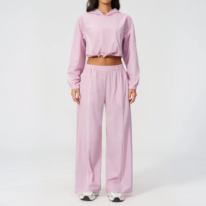 New Summer Sun Protection Set Yoga Set Women Two Piece Tracksuit Yoga Long Sleeved Wide-leg Pants Running Set Outdoor Sportswear