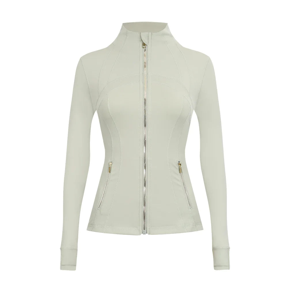 Personalized LOGO custom women's gold zip jacket tight stand-up collar quick-drying fitness running yoga suit 41-color S-3XL top