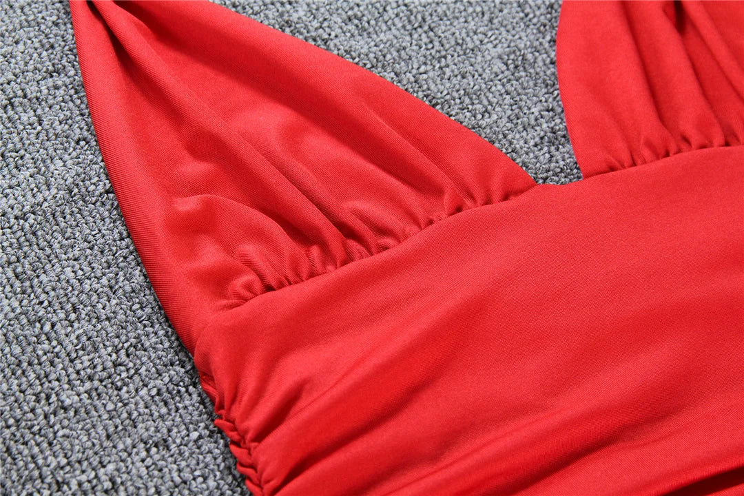 Sexy Deep V  Ruffle Halter Dress 2026 Summer Wrinkled Short Evening Party Dress For Women Tight Club Mini Dress Clubwear VD043