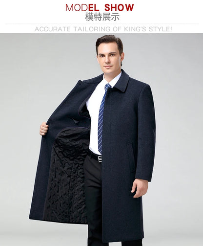 100% Cashmere Jacket Men Casual Business Men's Winter Coats Polo Collar Single Breasted Windbreaker Coat Casaco Masculino
