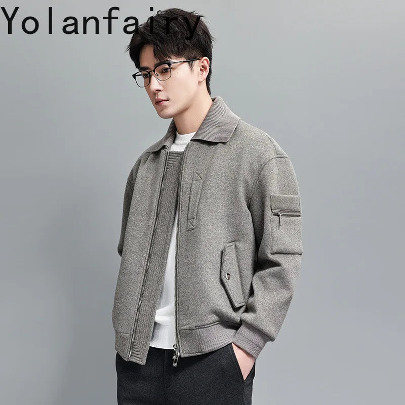 YOLANFAIRY 2025 Light Luxury 95% Wool 5% Cashmere Coats for Men Fashion Woolen Jacket Man Clothing Detachable Lapel Wool Coat