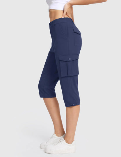 TACVASEN Summer Quick Dry Cargo Capri Pants Womens Outdoor Hiking Knee Length Joggers Lightweight Waterproof Shorts 6 Pockets