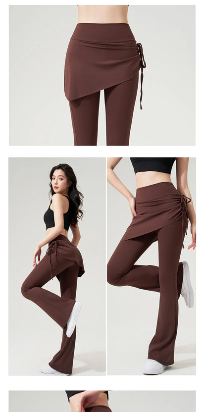 Yoga Bell-bottom Pants Fake Two-piece Skirt Pants High Waist Hip Lift Tight Body Anti-exposure Pilates Sports Fitness Leggings