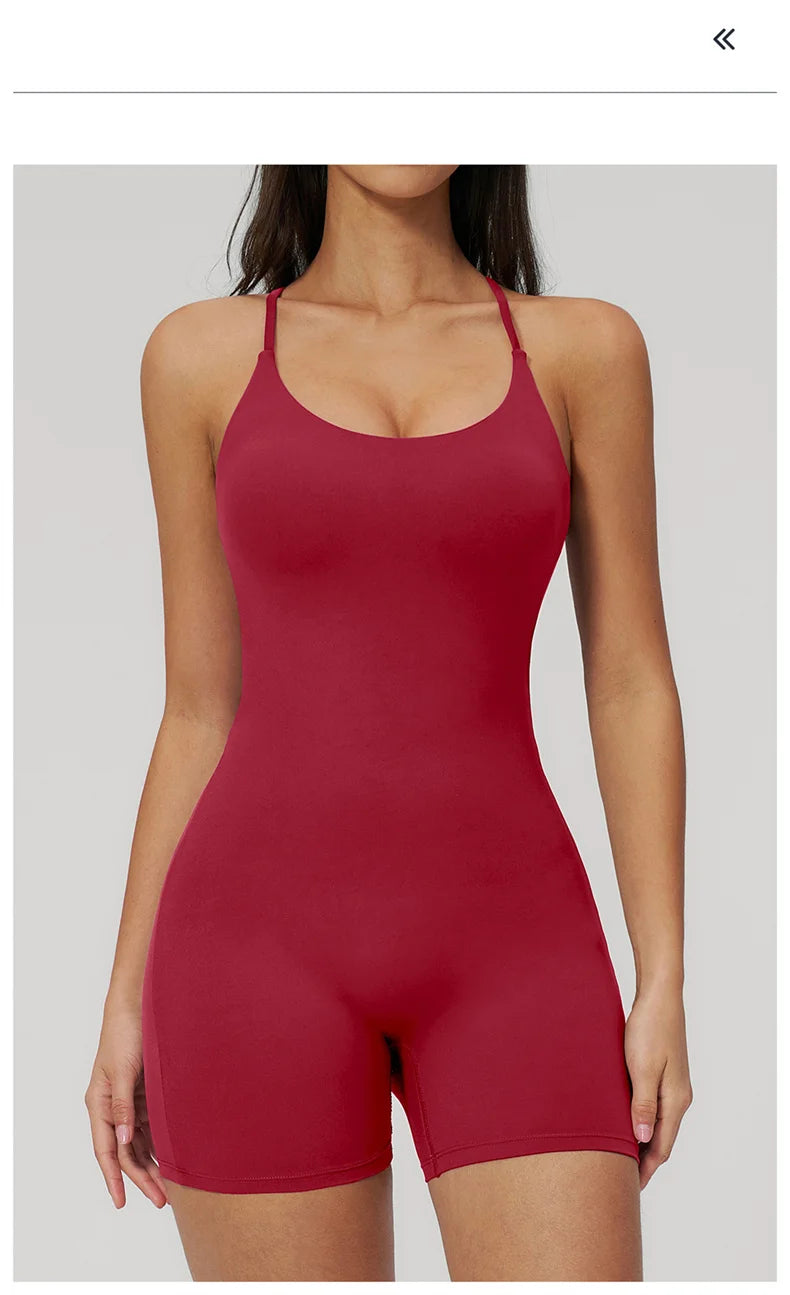 TRY TO BN Yoga Jumpsuit Shorts Cross Beautiful Back Sportswear Fitness Bodysuit One Piece Set Workout Running Gym Women Clothing