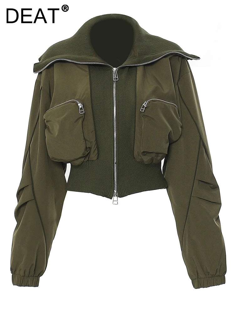 DEAT Fashion Women's Jackets Big Lapel Long Sleves Waist Retraction Zipper 3D Pockets Decoration Coats Spring 2025 New 7AB1819