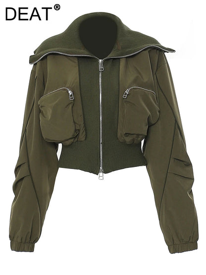 DEAT Fashion Women's Jackets Big Lapel Long Sleves Waist Retraction Zipper 3D Pockets Decoration Coats Spring 2025 New 7AB1819