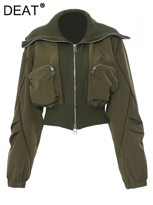 DEAT Fashion Women's Jackets Big Lapel Long Sleves Waist Retraction Zipper 3D Pockets Decoration Coats Spring 2025 New 7AB1819