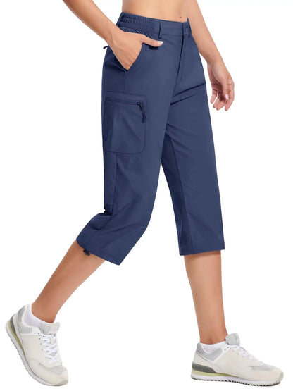TACVASEN Summer Quick Dry Hiking Capri Shorts Womens Athletic Cargo Shorts 3/4 Below Knee Length Outdoor Riding Nylon Shorts