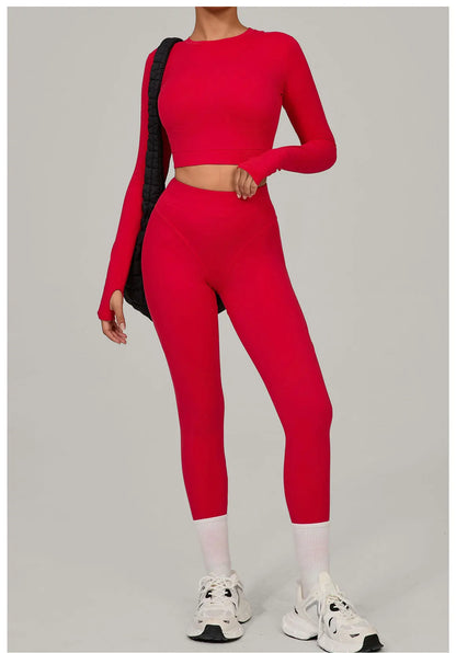 SWELTERING Yoga Suit Women Tracksuit 2PCS Sports Set Fitness Set Quick-Drying Gym Set Running Workout Long Sleeve Yoga Clothing