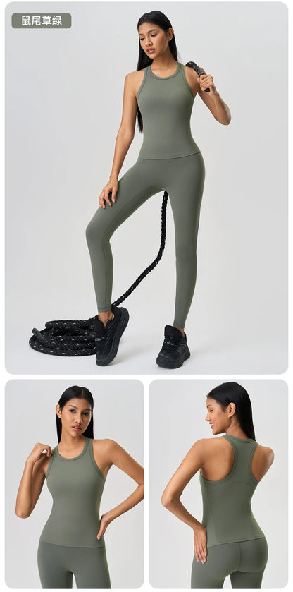 Custom LOGO new nude shaping yoga clothes vest with chest pad fitness sports sleeveless top