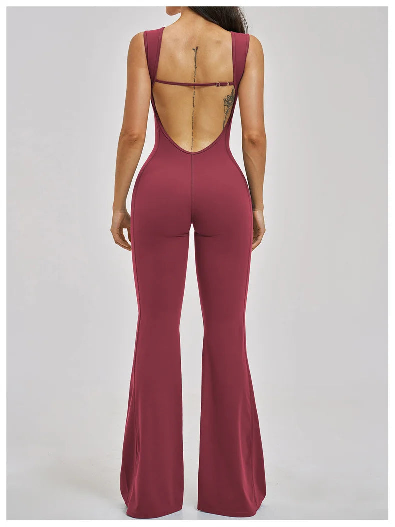TRY TO BN Women Yoga Jumpsuit Beautiful Back High Strength Fitness Workout Bodysuit One Piece Sportswear Flare Pants Gym Clothes
