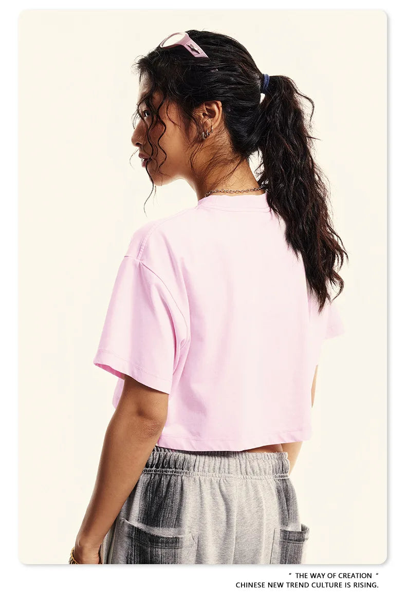 Custom LOGO women's 230G spring summer  open-button top Spice Girl loose short sports cotton polyester short-sleeved t-shirt