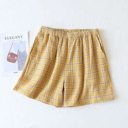 Spring and summer men's new style 100% cotton crepe shorts casual couple pajamas men and women solid color plus size home pants