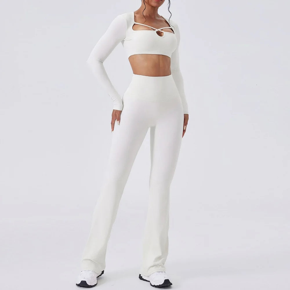 Cloud Hide Brown Yoga Suit Gym Woman Fitness Set Long Sleeve Sports Tracksuit Top Pants Workout Pilates Outfits Running Clothes