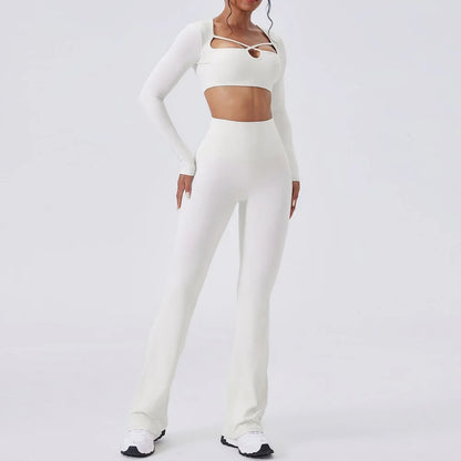 Cloud Hide Brown Yoga Suit Gym Woman Fitness Set Long Sleeve Sports Tracksuit Top Pants Workout Pilates Outfits Running Clothes