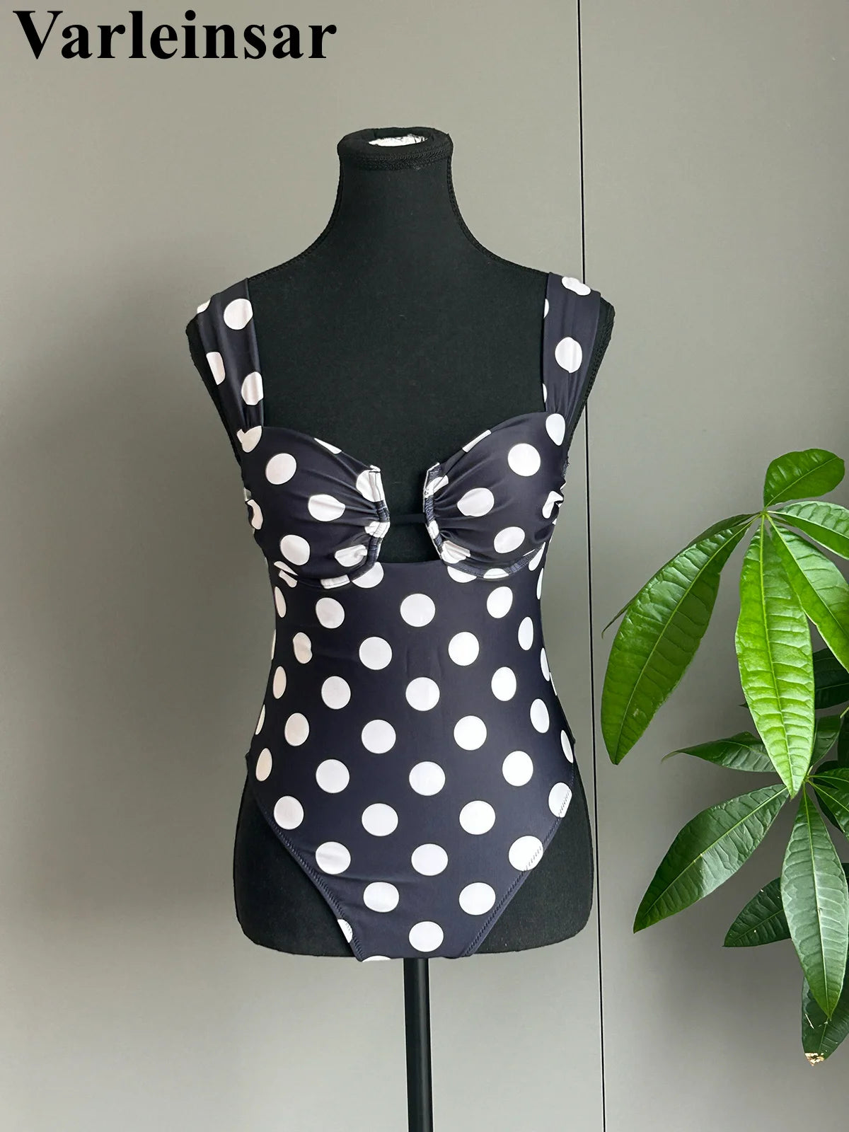 New Polka Dots Underwired One Piece Swimsuit Women Swimwear Female Backless Monokini High Leg Cut Bather Bathing Suit Swim V8169