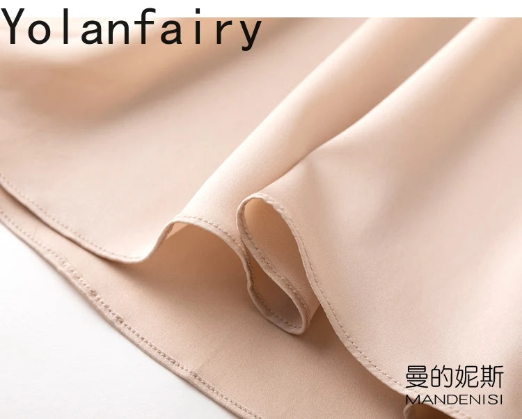 YOLANFAIRY 19momme 93% Mulberry Silk Spaghetti Strap Dress for Women Elegant Mid-length Sexy Real Silk Summer Dresses Woman 원피스