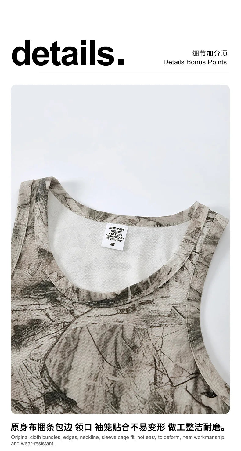Custom LOGO men's 315G cotton polyester summer American street camouflage loose sports vest shorts outdoor fitness set