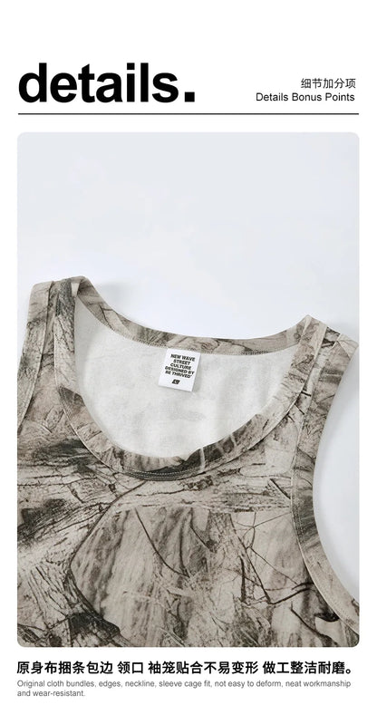 Custom LOGO men's 315G cotton polyester summer American street camouflage loose sports vest shorts outdoor fitness set