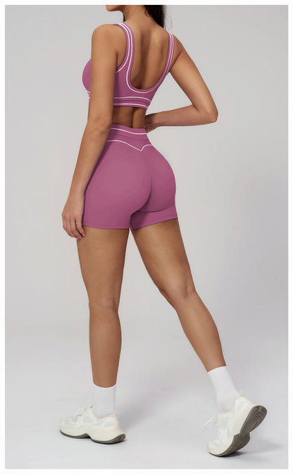 Hearuisavy Summer Yoga Set 2Pcs Women High Support Push Up Sports Top Butt-Lifting Fitness Pants Outdoor Cycling Sports Bra Suit