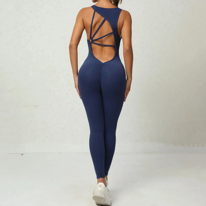 Seamless Yoga Jumpsuits Sports Fitness One-Piece Tight Sleeveless Beauty Back Workout Gym Running Training Bodysuits for Women