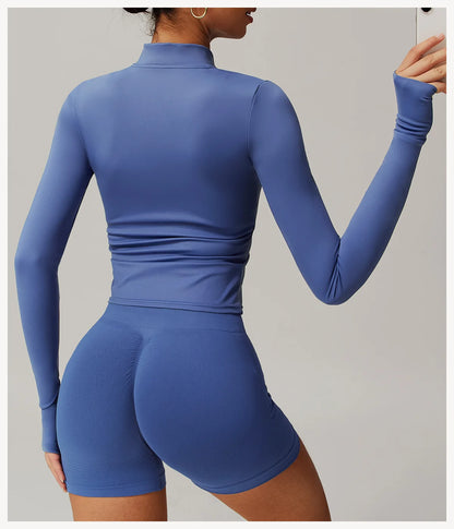 Yoga Shirts For Women Zipper Long Sleeve Fitness Jacket Running Gym Clothes Workout Dry Fit Breathable High Elastic Sports Top