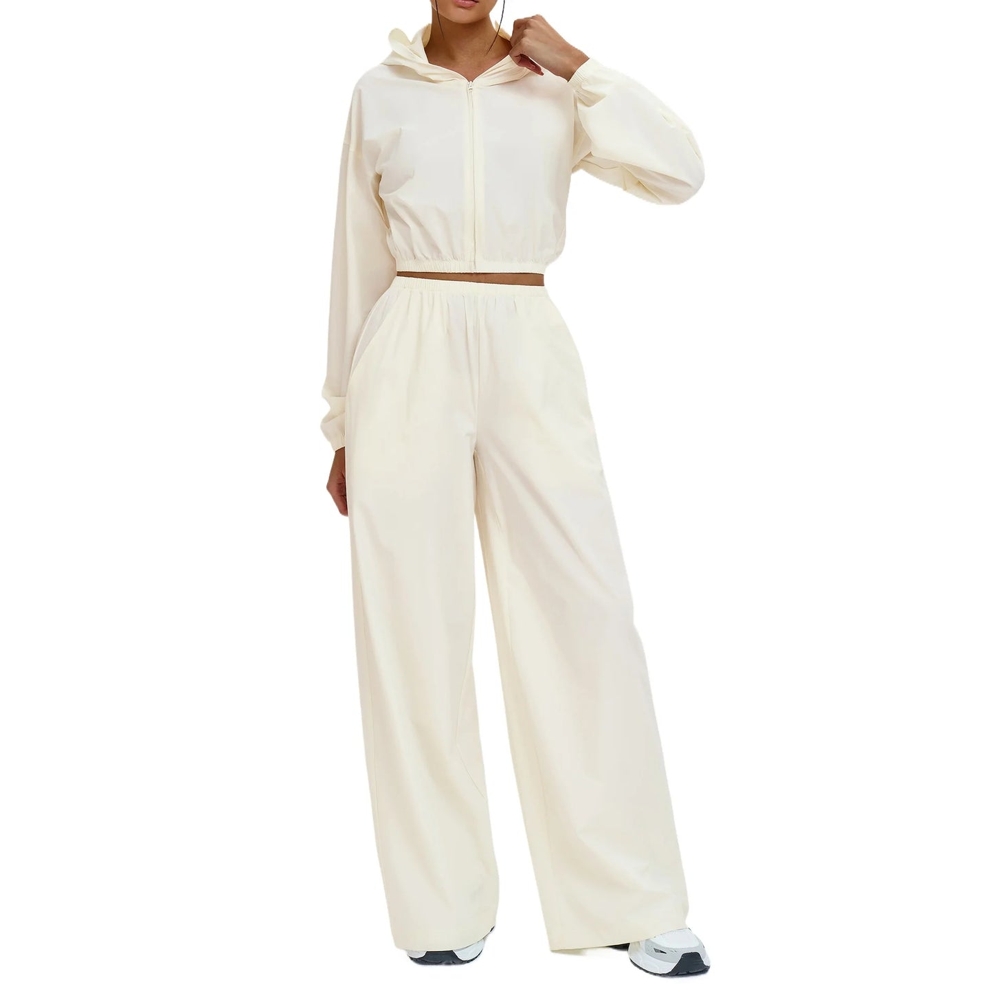 Custom LOGO Women's Sports Sunscreen Zipper Windproof Hooded Casual Suit Outdoor Sports Riding Two-piece Set