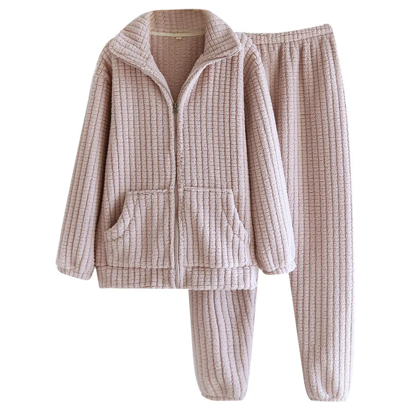 2026 New Autumn/Winter Pajama Set Couple Flannel Long Sleeve Pants Two Piece Coral Fleece Home Fur for Men and Women
