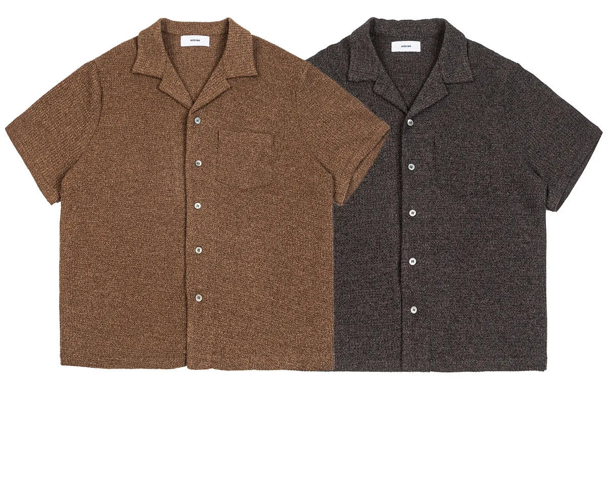Summer Old Money Style Cleanfit Cuban Collar Knitted Short Sleeved Shirt for Men Loose Five Quarter Sleeved Workwear Shirt