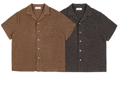 Summer Old Money Style Cleanfit Cuban Collar Knitted Short Sleeved Shirt for Men Loose Five Quarter Sleeved Workwear Shirt