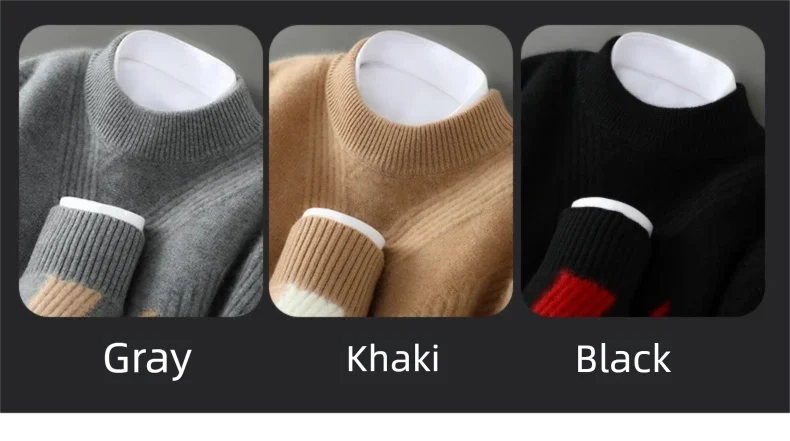 2025 Winter New Product Launch Men's Round Neck Jacquard Cashmere Knit Pullover 100% Pure Wool Men's Sweater Casual Thick Warm