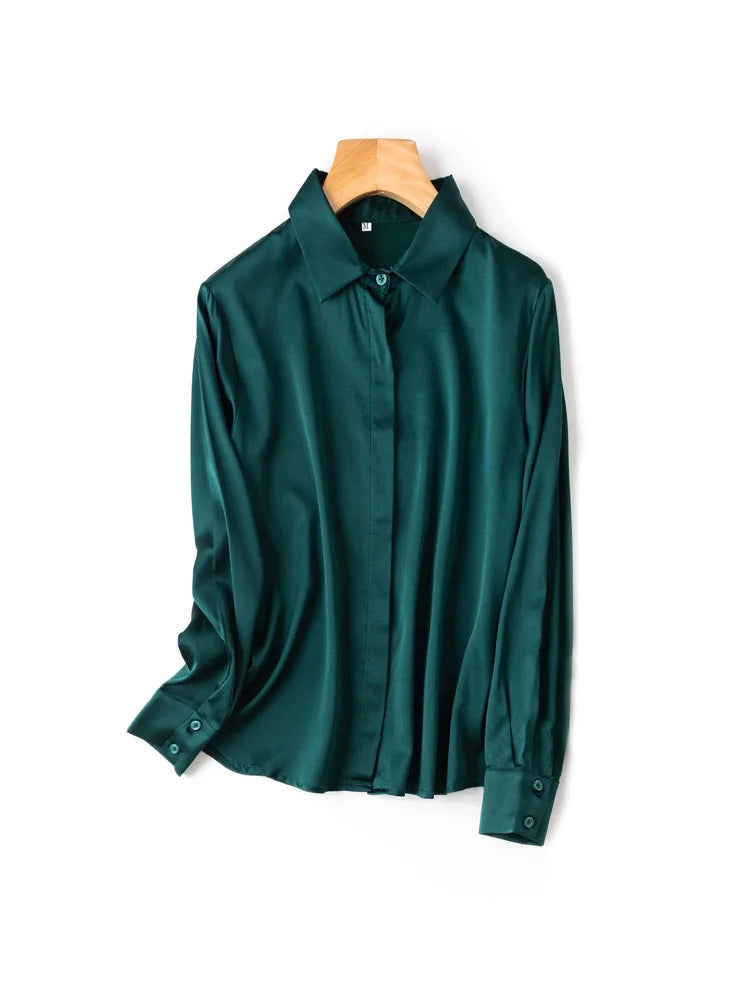SuyaDream Woman Solid Shirts 93%Real Silk 7%Spandex Long Sleeves Chic Blouses, 2025 Spring Autumn Office Lady Top