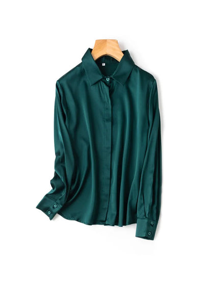 SuyaDream Woman Solid Shirts 93%Real Silk 7%Spandex Long Sleeves Chic Blouses, 2025 Spring Autumn Office Lady Top