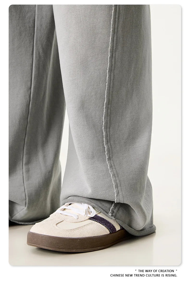 Custom LOGO men's 2025 autumn 370G heavy 100% cotton gradual change hole hooded sweater straight trousers set